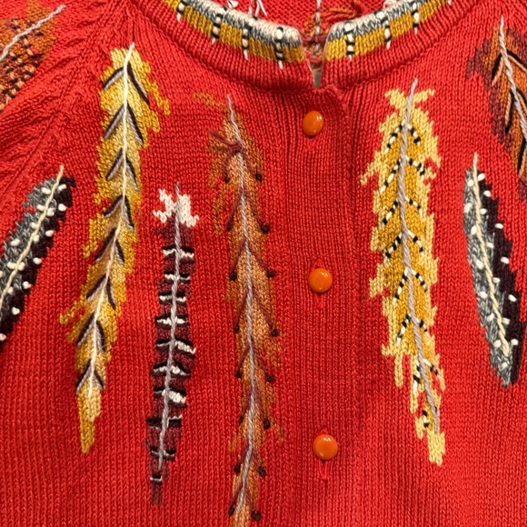 VTG Christine Foley Red Feather Embroidered Knit cotton 90s Button Up Cardigan M - Picture 6 of 6